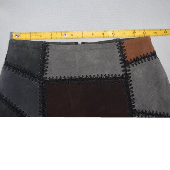 Zara Suede Leather Patchwork Mini Skirt Boho Retro 70s Boho Mod Grey Brown S - Picture 3 of 6